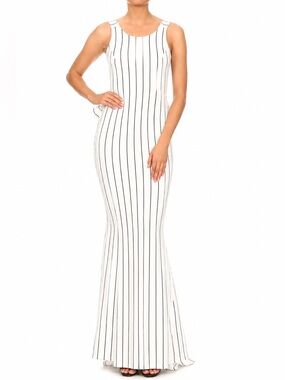 Eleganzarella White Black Stripe Open Back Mermaid Gown Size S